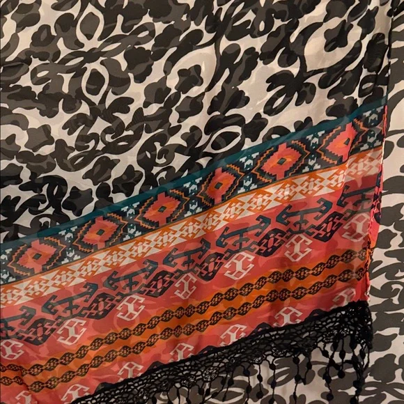 Time and Tru Black and Red Patterned Poncho - Picture 2 of 2